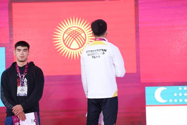 Wrestling U23 Asian Championships Podium 87kg GR - Gold: Asan Kurbanovich Zhanyshov (KGZ)