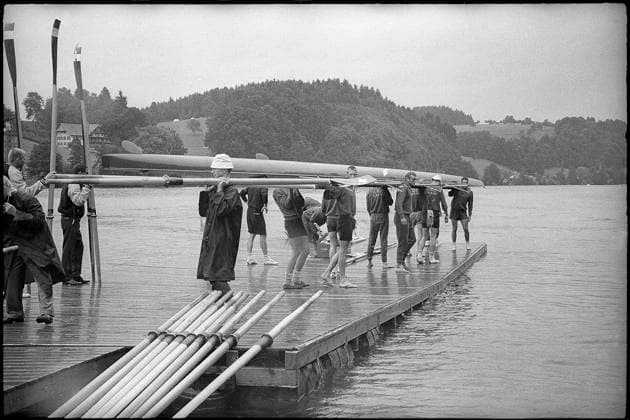 World Championship, WM, Weltmeisterschaft on the Rotsee 1962: Launching the boat World Championship on the Rotsee 1962: Launching the boat 9606075