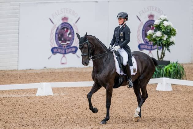250712 Svenja Kämper-Meyer of Germany with horse Amanyara M Frh competes in FEI Dressage Nations Cup Grand Prix during Falsterbo Horse Show on July 12, 2025 in Falsterbo. Photo: Petter Arvidson BILDBYRAN kod PA PA1057 ridsport equestrian falsterbo horse show bbeng falsterbo dressyr Copyright: PETTERxARVIDSON BB250712PA045