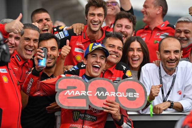 Sport Bilder des Tages 13.07.2025, xekx, Motorsport MotoGP, LIQUI MOLY Motorrad - Grand Prix Deutschland Sieger, 1. Platz, Marc Marquez (ESP, Ducati Lenovo Team, Ducati) 200 MotoGP Rennen (DFL DFB REGULATIONS PROHIBIT ANY USE OF PHOTOGRAPHS as IMAGE SEQUENCES and or QUASI-VIDEO) Oberlungwitz