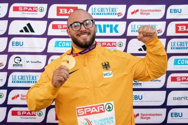 Sport Bilder des Tages Tizian Lauria (VfL Sindelfingen, Kugelstossen Maenner), NOR, Leichtathletik, Athletics, European Athletics U23 Championships 2025, Leichtathletik U23 Europameisterschaft, Bergen, 20.07.2025, NOR, Leichtathletik, Athletics, European Athletics U23 Championships 2025, Leichtathletik U23 Europameisterschaft, Bergen, 20.07.2025 Bergen Copyright: xStefanxMayerx EP_SMR