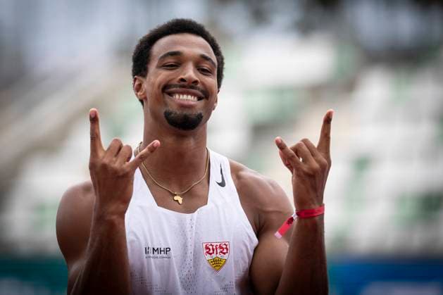 Deutsche Leichtathletik-Meisterschaften (Mehrkampf); Dresden, 01.08.2025 Leo Neugebauer (VfB Stuttgart) nach dem 110m Hürden; Deutsche Leichtathletik-Meisterschaften (Mehrkampf) am 01.08.2025 im Heinz-Steyer-Stadion, Dresden (Sachsen). Copyright: xBEAUTIFULxSPORTS AxelxKohringx