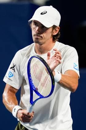 National Bank Open 2025 - Day 11 TORONTO, CANADA - AUGUST 5 : Alex de Minaur of Australia reacts while playing against Ben Shelton of the United States during the men’s singles quarterfinals on day eleven of the 2025 National Bank Open at Sobeys Stadium in Toronto, Ontario, Canada on August 5, 2025. Mert Alper Dervis Anadolu Ontario Canada. Editorial use only. Please get in touch for any other usage.  Copyright: x2025xAnadoluxMertxAlperxDervisx