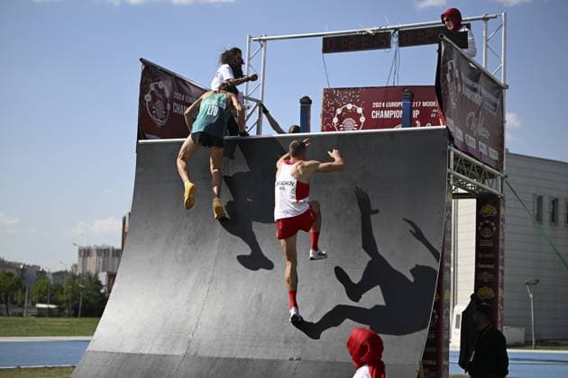 U-17 European Modern pentathlon, moderner Fünfkampf Championships in Turkiye s capital ANKARA, TURKIYE - JULY 07: Athletes compete during the U-17 European Modern Pentathlon Championships that are held at Eryaman Turkish Olympic Preparation Center (TOHM) in Ankara, Turkiye on July 07, 2024. Ankara Turkey. Editorial use only. Please get in touch for any other usage.  Copyright: x2025xAnadoluxDoÄüukanxKeskinkÄ±lÄ±cx