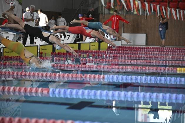 U-17 European Modern pentathlon, moderner Fünfkampf Championships in Turkiye s capital ANKARA, TURKIYE - JULY 07: Athletes compete during the U-17 European Modern Pentathlon Championships that are held at Eryaman Turkish Olympic Preparation Center (TOHM) in Ankara, Turkiye on July 07, 2024. Ankara Turkey. Editorial use only. Please get in touch for any other usage.  Copyright: x2025xAnadoluxDoÄüukanxKeskinkÄ±lÄ±cx