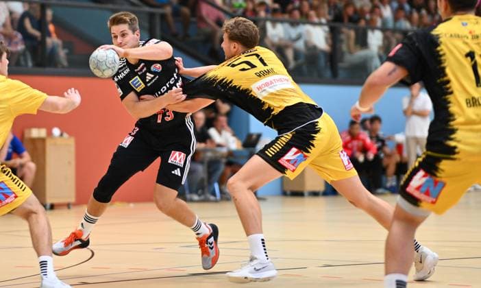 19.08.2025 - Handball - Saison 2025 2026 - Testspiel - Freundschaftsspiel : HC Erlangen HCE - Bregenz Handball - - xwoxzix - Viggo Kristjansson (73, HC Erlangen HCE ) Dian Ramic (57, Bregenz Handball )