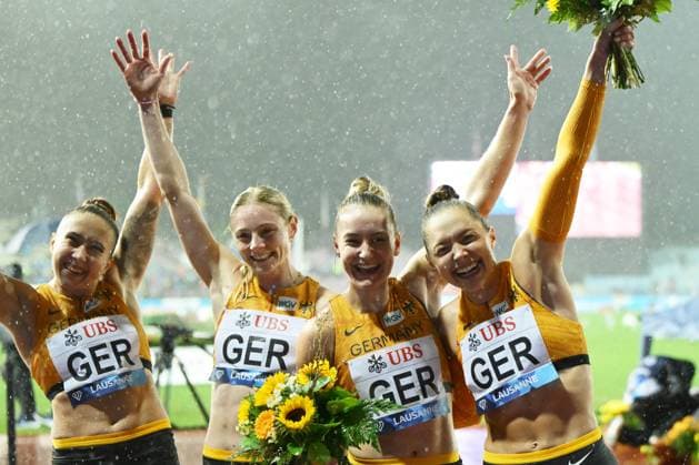 Leichtathletik , Athletissima Lausanne, Wanda Diamond League Lausanne 2025, Stade Olympique de la Pontaise Lausanne, 4x100m Staffel, Rebekka Haase, Sina Mayer Sophia Junk, Gina Lückenkemper, Deutschland