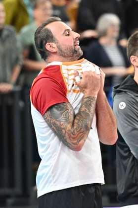 VB, Weltmeisterschaft, Testspiel. Deutschland vs. Belgien 22.08.2025, LKH Arena, Lueneburg, VB, Weltmeisterschaft, Testspiel. Deutschland vs. Belgien im Bild Georg Grozer (GER 32) enttauescht