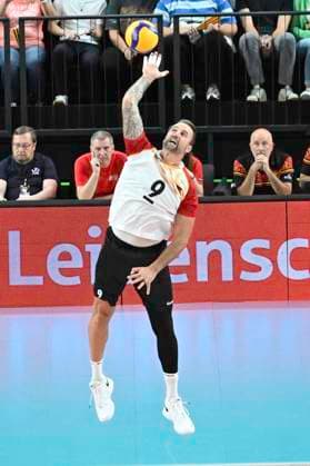 VB, Weltmeisterschaft, Testspiel. Deutschland vs. Belgien 22.08.2025, LKH Arena, Lueneburg, VB, Weltmeisterschaft, Testspiel. Deutschland vs. Belgien im Bild Einzelaktion Hochformat Georg Grozer (GER 09)