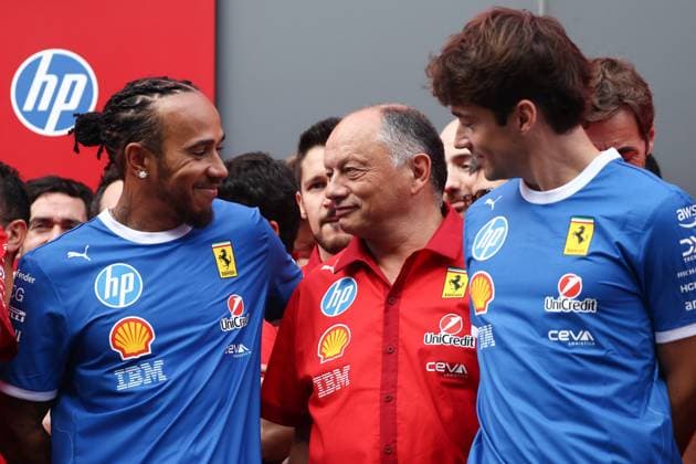 F1 Italian Grand Prix 2025 Lewis Hamilton of Ferrari, Frederic Vasseur and Charles Leclerc of Ferrari ahead of the Formula 1 Italian Grand Prix at Autodromo Nazionale di Monza in Monza, Italy on September 7, 2025. Monza Italy  Copyright: xJakubxPorzyckix originalFilename:porzycki-f1italia250907_npx2W.jpg