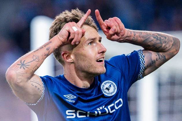 Sport Bilder des Tages 12.09.2025 - Fußball, 2025 2026, 2. Bundesliga, 5. Spieltag, DSC Arminia Bielefeld - 1. FC Magdeburg: Joel Grodowski (Bielefeld) jubelt nach seinem Tor zum 2:0 DFL REGULATIONS PROHIBIT ANY USE OF PHOTOGRAPHS AS IMAGE SEQUENCES AND OR QUASI-VIDEO.