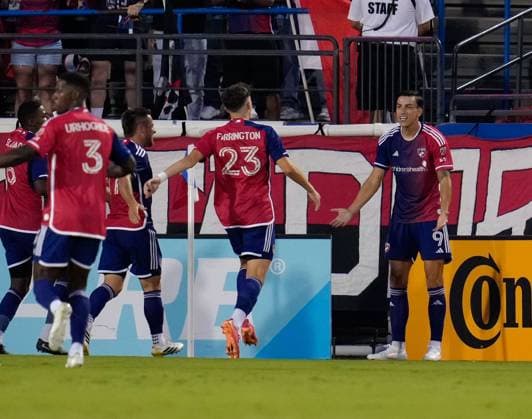September 13, 2025, Frisco, Texas, USA: FC Dallas forward PETAR MUSA (9) celebrates after scoring goal during the first half of a Major League Soccer match between FC Dallas and Austin FC on September 13, 2025, in Frisco, Texas. FC Dallas won, 2-0. Frisco USA - ZUMAc201 20250913_zap_c201_069 Copyright: xScottxColemanx