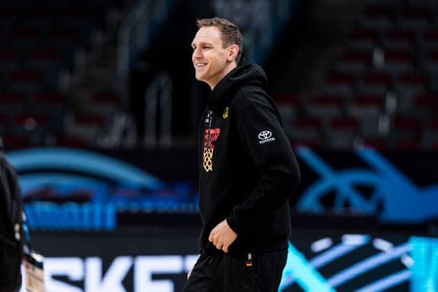 FIBA EuroBasket 2025: Deutschland Abschlusstraining; 14.09.2025 Johannes Voigtmann (Deutschland, 7) lachend FIBA EuroBasket 2025: Deutschland Abschlusstraining; Riga, Arena Riga am 14.09.2025 Copyright: xBEAUTIFULxSPORTS Wunderlx