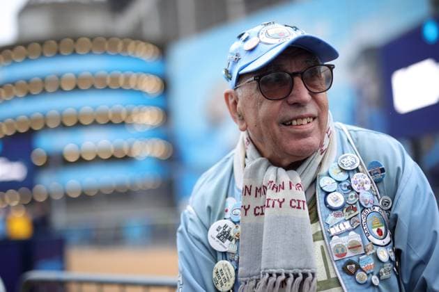 Manchester City v Manchester United, ManU 14th September 2025 - Premier League - Manchester City v Manchester United - Man City fan Pete the Badge - Photo: Simon Stacpoole Offside. Manchester UK Copyright: xSimonxStacpoolexOffside