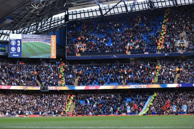 Manchester City v Manchester United, ManU 14th September 2025 - Premier League - Manchester City v Manchester United - the section of the Etihad Stadium empties out in the final minutes of the match - Photo: Simon Stacpoole Offside. Manchester UK Copyright: xSimonxStacpoolexOffside