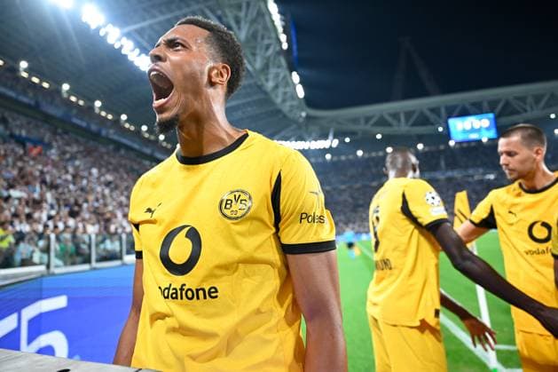 Turin, Allianz Stadium, 16.09.25, ITA, Herren, UEFA Champions Leaugue, Saison 2025-2026, Juventus Turin - Borussia Dortmund Bild: Felix NMECHA (Dortmund) jubelt nach dem Tor zum 0:1 UEFA regulations prohibit any use of photographs as image sequences and or quasi-video. Piemont Italien