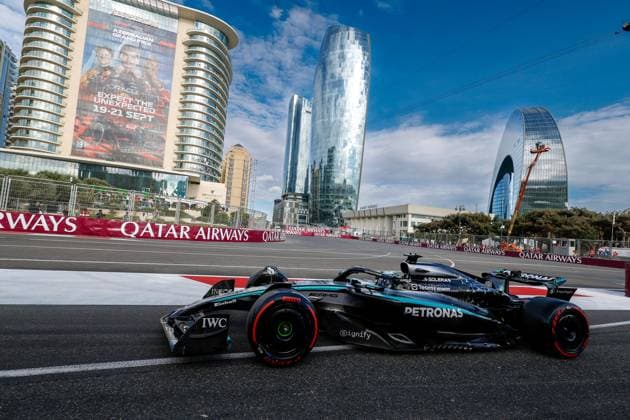 F1 - AZERBAIJAN GRAND PRIX 2025 63 RUSSELL George (gbr), Mercedes AMG F1 Team W16, action during the 2025 Formula 1 Qatar Airways Azerbaijan Grand Prix, 17th round of the 2025 FIA Formula One World Championship, WM, Weltmeisterschaft from September 19 to 21, 2025 on the Baku City Circuit, in Baku, Azerbaijan - BakuAzerbaijan  Copyright: xDPPIx