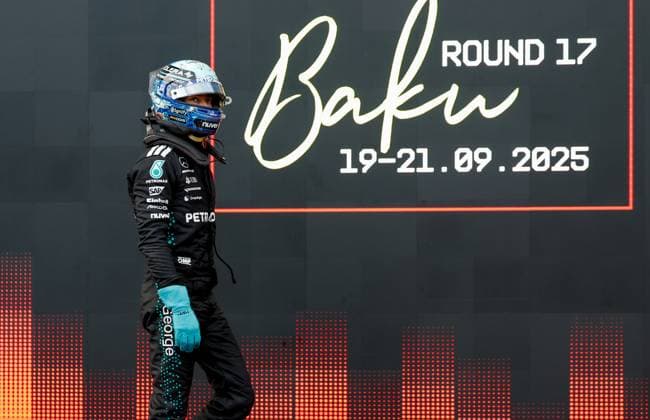 F1 - AZERBAIJAN GRAND PRIX 2025 RUSSELL George (gbr), Mercedes AMG F1 Team W16, portrait during the 2025 Formula 1 Qatar Airways Azerbaijan Grand Prix, 17th round of the 2025 FIA Formula One World Championship, WM, Weltmeisterschaft from September 19 to 21, 2025 on the Baku City Circuit, in Baku, Azerbaijan - BakuAzerbaijan  Copyright: xDPPIx