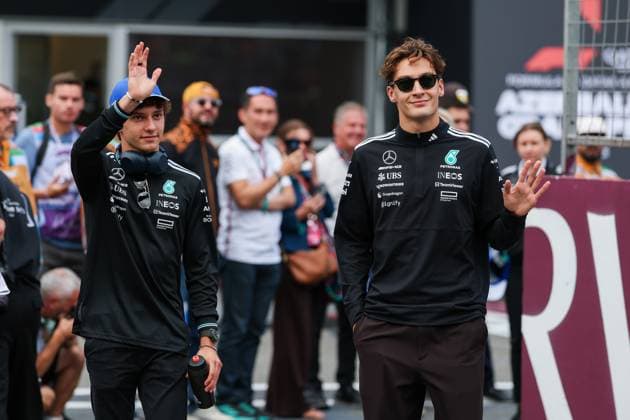 F1 - AZERBAIJAN GRAND PRIX 2025 RUSSELL George (gbr), Mercedes AMG F1 Team W16, KIMI ANTONELLI Andrea (ita), Mercedes AMG F1 Team W16, portrait during the 2025 Formula 1 Qatar Airways Azerbaijan Grand Prix, 17th round of the 2025 FIA Formula One World Championship, WM, Weltmeisterschaft from September 19 to 21, 2025 on the Baku City Circuit, in Baku, Azerbaijan - BakuAzerbaijan  Copyright: xANTONINxVINCENTx