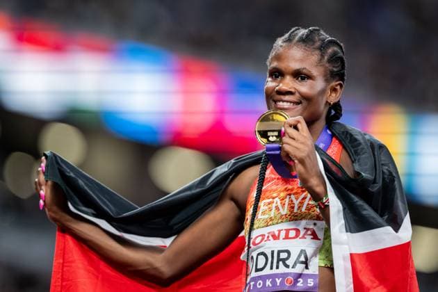 250921 Lilian Odira of Kenya celebrates winning gold in women™s 800 meters final during day 9 of the 2025 World Athletics Championships on September 21, 2025 in Tokyo. Photo: Vegard Grott BILDBYRAN kod VG JM0738 bbeng friidrott athletics friidrett 2025 world athletics championships world athletics championships tokyo 25 friidrotts-vm friidretts-vm vm jubel Copyright: VEGARDxGRoTT BB250921VG044