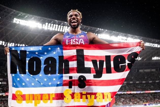 250921 Noah Lyles of USA celebrates after the men™s 4x100 meters relay during day 9 of the 2025 World Athletics Championships on September 21, 2025 in Tokyo. Photo: Joel Marklund BILDBYRAN kod JM JM0738 bbeng friidrott athletics friidrett 2025 world athletics championships world athletics championships tokyo 25 friidrotts-vm friidretts-vm vm jubel Copyright: JOELxMARKLUND BB250921JM144