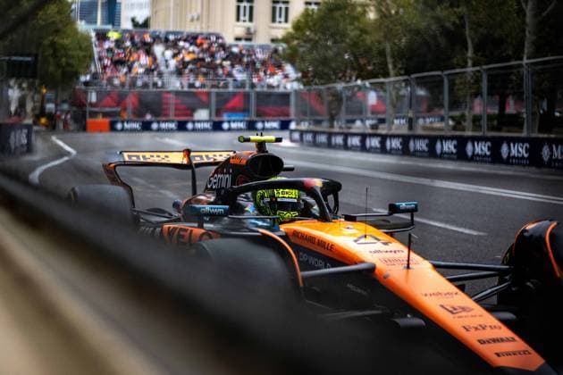 F1 - AZERBAIJAN GRAND PRIX 2025 04 NORRIS Lando (gbr), McLaren F1 Team MCL39, action during the 2025 Formula 1 Qatar Airways Azerbaijan Grand Prix, 17th round of the 2025 FIA Formula One World Championship, WM, Weltmeisterschaft from September 19 to 21, 2025 on the Baku City Circuit, in Baku, Azerbaijan - BakuAzerbaijan  Copyright: xALBERTOxVIMERCATIx