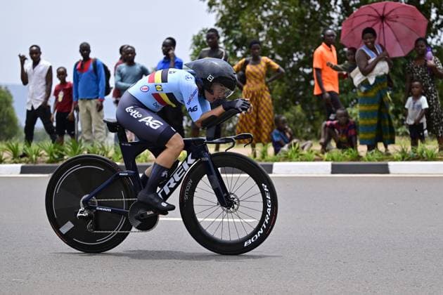 Belgian Fleur Moors pictured in action during the Women U23 Individual Time Trial race (22,6km) at the cycling road world championships, in Kigali, Rwanda, Monday 22 September 2025. The 2025 UCI Road World Championships take place from 21 to 28 September in Kigali, Rwanda. DIRKxWAEM  x134987685x