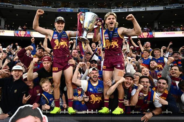 AFL GRAND FINAL, Levi Ashcroft of the Lions (left) and Will Ashcroft of the Lions celebrate following the AFL Grand Final between the Geelong Cats and the Brisbane Lions at the Melbourne Cricket Ground in Melbourne, Saturday, September 27, 2025. ( NO ARCHIVING, EDITORIAL USE ONLY MELBOURNE VICTORIA AUSTRALIA  Copyright: xJOELxCARRETTx 20250927138350375534