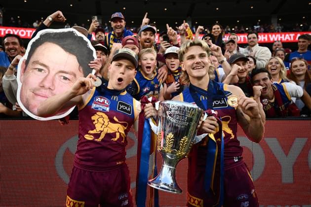 AFL GRAND FINAL, Levi Ashcroft of the Lions (left) and Will Ashcroft of the Lions celebrate following the AFL Grand Final between the Geelong Cats and the Brisbane Lions at the Melbourne Cricket Ground in Melbourne, Saturday, September 27, 2025. ( NO ARCHIVING, EDITORIAL USE ONLY MELBOURNE VICTORIA AUSTRALIA  Copyright: xJOELxCARRETTx 20250927196790018913