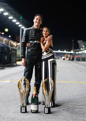 63 George Russell (GBR, Mercedes-AMG Petronas F1 Team) and his girlfriend Carmen Montero Mundt, F1 Grand Prix of Singapore at Marina Bay Street Circuit on October 5, 2025 in Singapore, Singapore. (Photo by HOCH ZWEI) Singapore Singapore