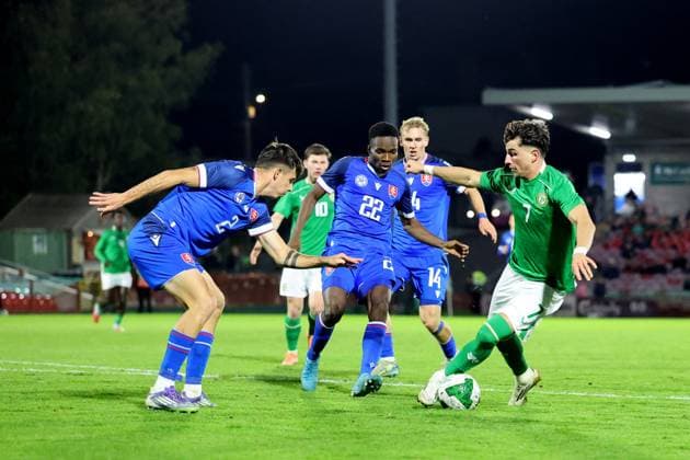 2027 UEFA Under 21 European Championship, EM, Europameisterschaft Qualifier, Turner™s Cross, Cork 10 10 2025 Republic of Ireland vs Slovakia Slovakia s Samuel Gidi and Rocco Vata of Ireland Samuel Gidi and Rocco Vata 10 10 2025  Copyright: x INPHO BryanxKeanex 0S2A5376 copy