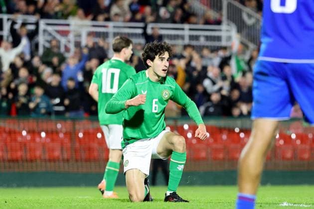 2027 UEFA Under 21 European Championship, EM, Europameisterschaft Qualifier, Turner™s Cross, Cork 10 10 2025 Republic of Ireland vs Slovakia Ireland s Jad Hakiki celebrates scoring a goal Jad Hakiki celebrates scoring a goal 10 10 2025  Copyright: x INPHO BryanxKeanex 0S2A5857 copy