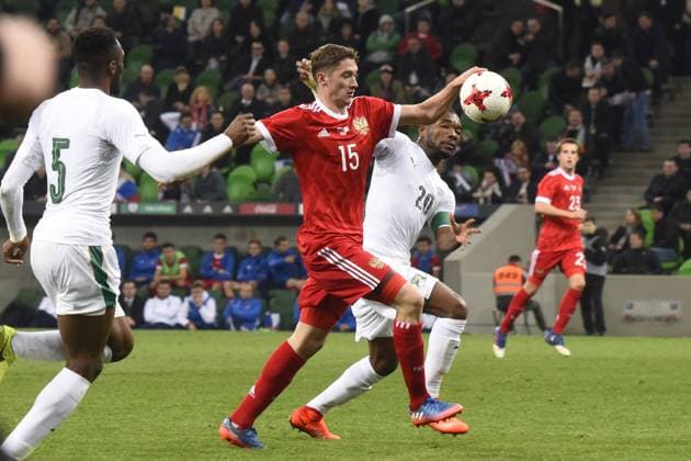 International Friendly, Länderspiel, Nationalmannschaft Russia - Cote d Ivoire KRASNODAR, RUSSIA - MARCH 24: Alexey MIRANCHUK Miranchuk (C) of Russia in action against Wilfried ZAaha (L) and Die Serey (R) of Cote d Ivoire s during the friendly football match at Krasnodar Stadium, in Krasnodar, Russia, on March 24,2017. Krasnodar Rusya. Editorial use only. Please get in touch for any other usage.  Copyright: x2025xAnadoluxElenaxSineokx