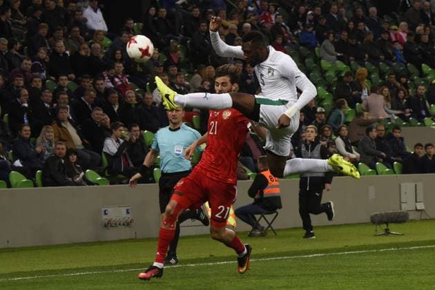 International Friendly, Länderspiel, Nationalmannschaft Russia - Cote d Ivoire KRASNODAR, RUSSIA - MARCH 24: Alexander Erokhin (back) of Russia in action against Wilfried Kanon (front) of Cote d Ivoire s during the friendly football match at Krasnodar Stadium, in Krasnodar, Russia, on March 24,2017. Krasnodar Rusya. Editorial use only. Please get in touch for any other usage.  Copyright: x2025xAnadoluxElenaxSineokx