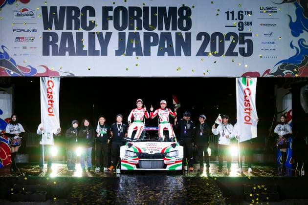 AUTO - WRC, Motorsport Rallye, WM - RALLY JAPAN 2025 Takuma KAMADA, Yuichi MATSUMOTO, Skoda Fabia RS Rally2, podium, portrait during the 2025 Rally Japan, 13th round of the 2025 WRC World Rally Car Championship, from November 6 to 9, 2025 at Toyota, Aichi, Japan - ToyotaJapan  Copyright: xNikosxKatikisx