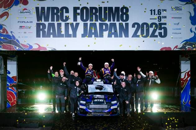 AUTO - WRC, Motorsport Rallye, WM - RALLY JAPAN 2025 Ghjuvanni ROSSI, Kylian SARMEZAN, Ford Fiesta Rally3, podium, portrait during the 2025 Rally Japan, 13th round of the 2025 WRC World Rally Car Championship, from November 6 to 9, 2025 at Toyota, Aichi, Japan - ToyotaJapan  Copyright: xNikosxKatikisx