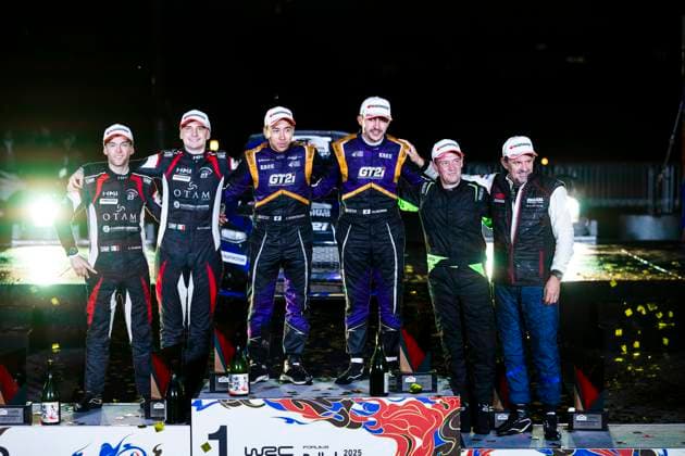 AUTO - WRC, Motorsport Rallye, WM - RALLY JAPAN 2025 Ghjuvanni ROSSI, Kylian SARMEZAN, Ford Fiesta Rally3, podium, portrait during the 2025 Rally Japan, 13th round of the 2025 WRC World Rally Car Championship, from November 6 to 9, 2025 at Toyota, Aichi, Japan - ToyotaJapan  Copyright: xNikosxKatikisx