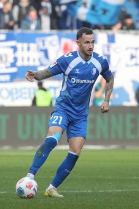 09.11.2025, xgox, Fussball 2. Bundesliga, 1. FC Magdeburg - SC Paderborn 07 emspor, v.l. Falko Michel (Magdeburg, 21) Freisteller, Einzelbild, Ganzkoerper, single frame (DFL DFB REGULATIONS PROHIBIT ANY USE OF PHOTOGRAPHS as IMAGE SEQUENCES and or QUASI-VIDEO) Magdeburg