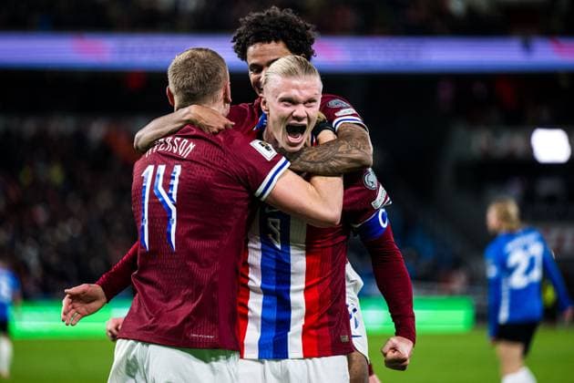 251113 Erling Braut Haaland of Norway celebrates after scoring the 3-0 goal the FIFA World Cup, WM, Weltmeisterschaft, Fussball Qualifier football match between Norway and Estonia on November 13, 2025 in Oslo. Photo: Marius Simensen BILDBYRAN COP 238 VG0831 bbeng estland estonia european qualifiers 2026 fifa world cup qualifiers football fotball fotboll jubel norge norway soccer uefa world cup qualifiers vm kval vm kvalik vm-kvalifisering Copyright: MARIUSxSIMENSEN BB251113ZI008