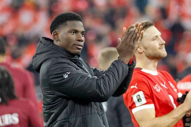Breel Embolo (Schweiz, 07) nach dem Spiel , Schweiz, FIFA, WM-Qualifikation Europa, (Gruppe B), Schweiz vs. Schweden, 15.11.2025, Stade de Geneve, Genf, Schweiz Genf Stade de Geneve Kanton Genf Schweiz Copyright: xGrantxHubbsx