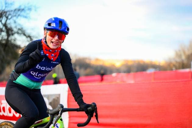 Belgian Fleur Moors pictured in action during a training session ahead of Tomorrow s World Cup cyclocross cycling event in Tabor, Czech Republic, stage 1 (out of 12) of the UCI World Cup cyclocross competition, Saturday 22 November 2025. DAVIDxPINTENS  x143459355x