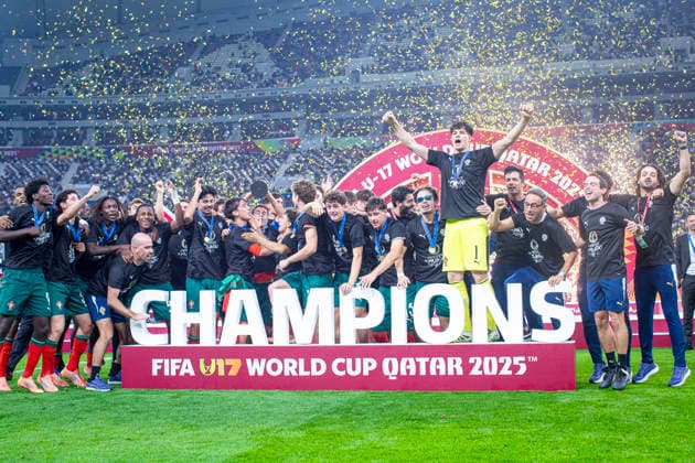 WM Fussball FIFA U17, U 17 U 17 U 17 U 17 U 17 Weltmeisterschaft Katar 2025, Portugal vs Österreich - Finale: Portugal wird Weltmeister nach dem 1:0 Sieg über Österreich durch Tor von ANISIO CABRAL Freude, Emotionen, Jubel - Trauer bei Österreich Copyright: xRedhaxHosnixSegganix