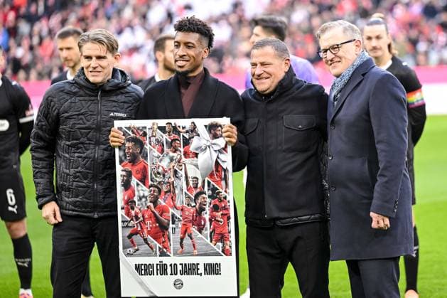 Sport Bilder des Tages Bayerns Sportdirektor Christoph Freund (Bayern München), Kingsley Coman Sportvorstand Max Eberl (Bayern Muenchen) und Vorstands Vorsitzender Jan-Christian Dreesen (Bayern Muenchen) bei der Verabschiedung waehrend des spiels der Bundesliga zwischen FC Bayern München und FC St. Pauli, Allianz Arena am 29. November 2025 in München, Deutschland. (Foto von Harry Langer DeFodi Images) +++ Bayerns Sportdirektor Christoph Freund (Bayern München), Kingsley Coman Sportvorstand Max Eberl (Bayern Muenchen) und Vorstands Vorsitzender Jan-Christian Dreesen (Bayern Muenchen) at the farewell during the Bundesliga match between FC Bayern München and FC St. Pauli at Allianz Arena on November 29, 2025 in München, Germany. (Photo by Harry Langer DeFodi Images) DFL regulations prohibit any use of photographs as image sequences and or quasi-video. (Photo by Harry Langer DeFodi Images) DFL regulations prohibit any use of photographs as image sequences and or quasi-video.