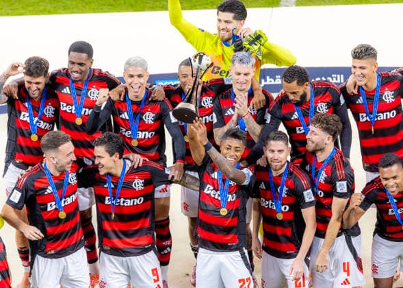 Qatar: Soccer FIFA Challenger Cup 2025, Final CR Flamengo (Brazil) vs Pyramids FC (Egypt) Ahmed Bin Ali Stadium (Al Rayyan), Doha, December 13, 2025. CR Flamengo are crowned champions following the final match of the tournament. Copyright: xRedhaxHosnixSegganix