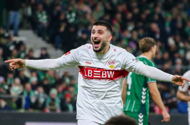 Deutschland: Fussball Bundesliga 2025 26, 14. Spieltag - SV Werder Bremen vs VfB Stuttgart - Weserstadion-Stadion (Bremen): Torjubel Deniz Undav (VfB Stuttgart, 26) Bremen Copyright: xAymanxAlahmedx