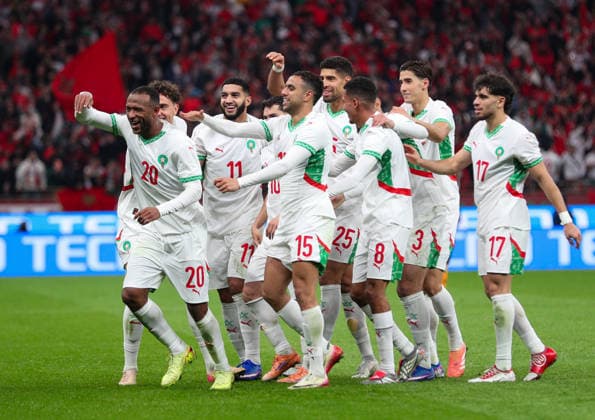 Fußball Afrika-Cup 2025, Vorrunde, Gruppe A, 3. Spieltag Sambia vs Marokko CAF Africa Cup of Nations (AFCON) Stade Prince Moulay Abdallah (Rabat-Marokko): Torjubel Ayoub El Kaabi (Marokko, 20) Brahim Diaz Brahim Diaz (Marokko, 10) Mohamed Chibi (Marokko, 15) Oussama Targhalline (Marokko, 14) Azzedine Ounahi (Marokko, 8) Abde Ezzalzouli (Marokko, 17) Mohamed Chibi (Marokko, 15) Copyright: xOumaimaxSouaidix