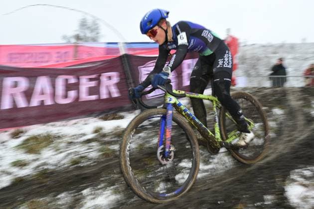 Belgian Fleur Moors pictured in action during the Women elite race at the Belgian Cyclocross Championships in Beringen on Saturday 10 January 2026. DAVIDxPINTENS  x154965154x
