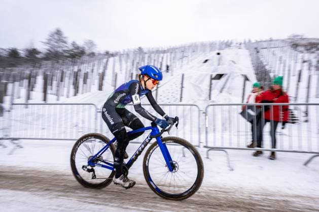 Belgian Fleur Moors pictured in action during the Women elite race at the Belgian Cyclocross Championships in Beringen on Saturday 10 January 2026. DAVIDxPINTENS  x154985959x