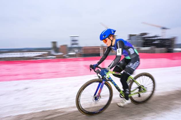 Belgian Fleur Moors pictured in action during the Women elite race at the Belgian Cyclocross Championships in Beringen on Saturday 10 January 2026. DAVIDxPINTENS  x154986270x