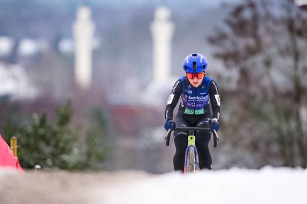 Belgian Fleur Moors pictured in action during the Women elite race at the Belgian Cyclocross Championships in Beringen on Saturday 10 January 2026. DAVIDxPINTENS  x154986343x